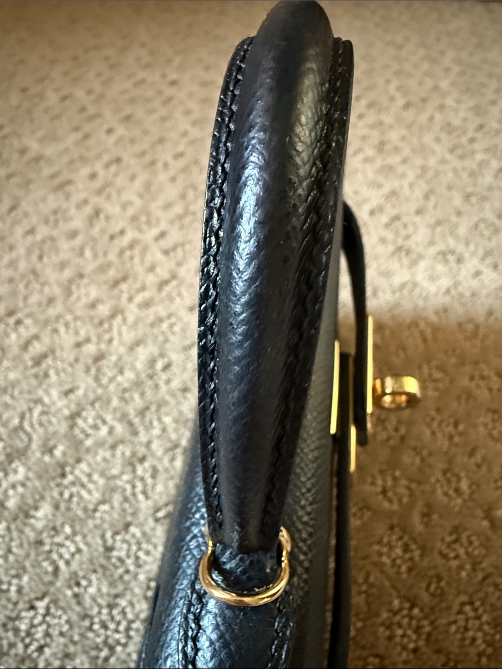 Black Leather Top-Handle Women's Bag with Gold-Tone Hardware. Mini bag - Picture 2 of 7